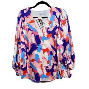ADRIENNE BARRIER REEF BUBBLE SLEEVE Blouse Size Small NWT